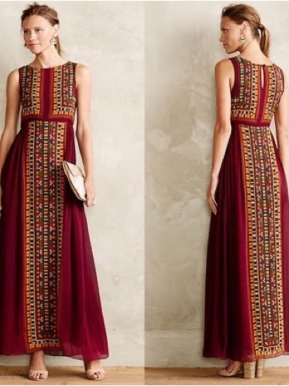 Tanvi Kedia x Anthropologie Bajwa Maxi Dress Tribal Embroidered Seed Beaded Sz 0